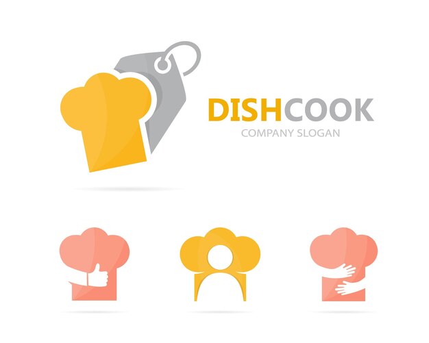 Vector de sombrero de chef y combinación de logotipo de etiqueta Símbolo o icono de cocina y tienda Modelo de diseño de logotipo único de cocinero y etiqueta