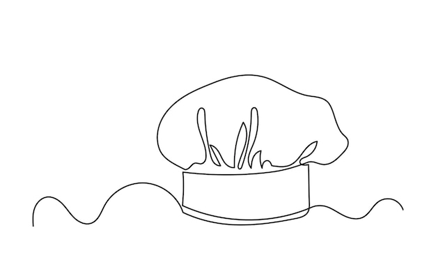 Vector de sombrero de chef dibujo de línea continua de sombrerito o gorra de chef para restaurante