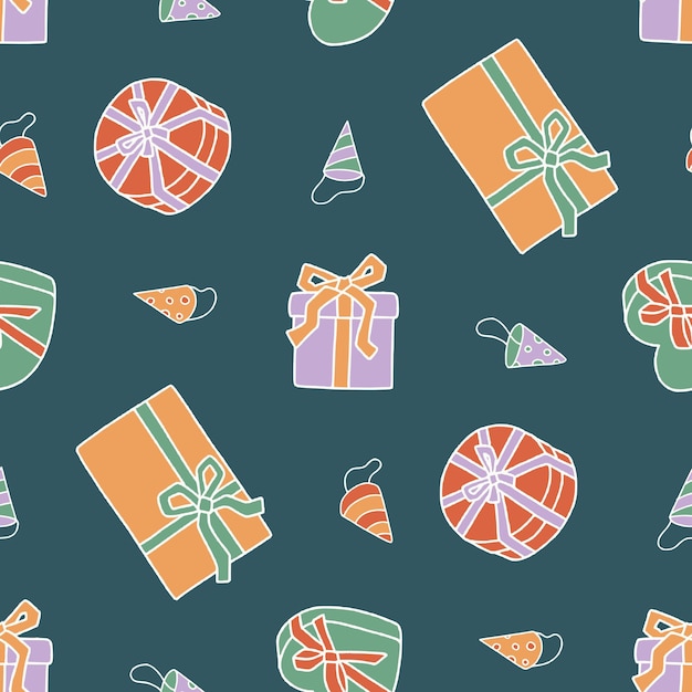 Vector de sombrero de regalo para fiestas Ilustración de patrón sin costuras para decoración de papel tapiz impreso