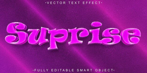 Vector de sorpresa púrpura de dibujos animados Efecto de texto de objeto inteligente totalmente editable