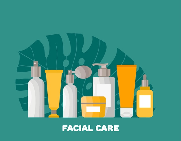 Vector spa set of care cosmetics Illustration in flat style Face and body care concept