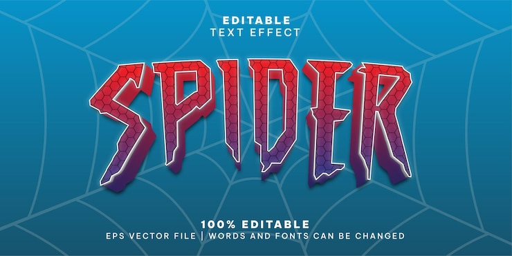 Vector vector spider fuente editable tipografía plantilla efecto de texto letras vector ilustración logotipo