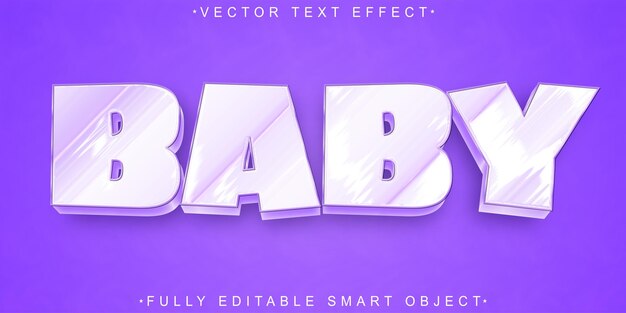 Vector suave de bebé púrpura brillante de dibujos animados Objeto inteligente totalmente editable Efecto de texto