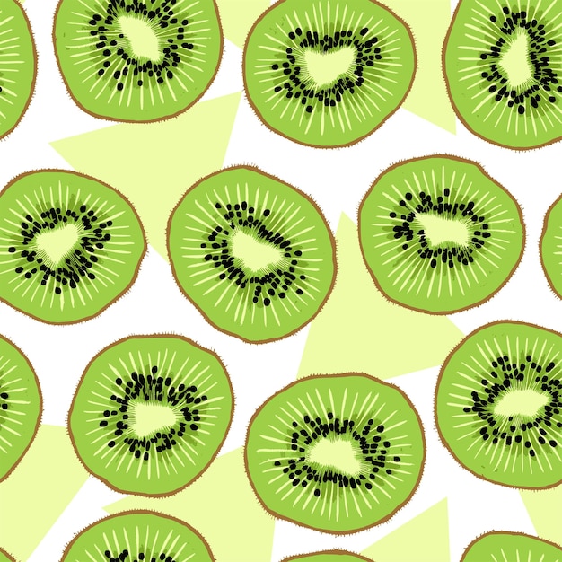 Vector vector summer fruit kiwi slice patrón sin costuras para productos o impresiones en papel de regalo