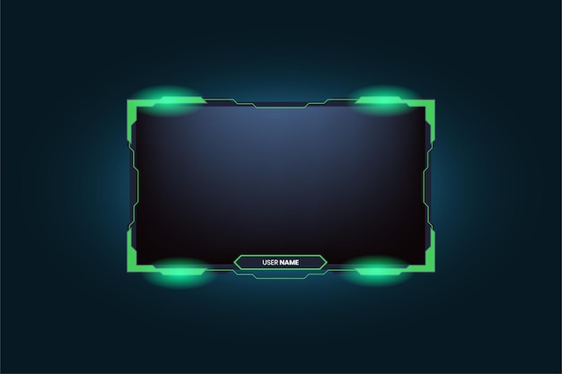 Vector de superposición de pantalla verde sobre un fondo oscuro Panel de pantalla de juego en vivo y diseño de marco con efecto de luz Vector de superposición de transmisión creativa con borde de pantalla para jugadores en línea