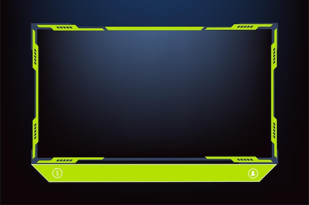 Vector de superposición de transmisión en vivo para jugadores en línea Vector de marco de juego en línea con color verde Diseño de borde de pantalla futurista con una pantalla fuera de línea Decoración de pantalla de transmisión en vivo con botones