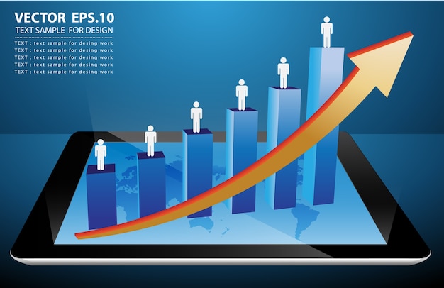 Vector tablet computadora muestra un gráfico