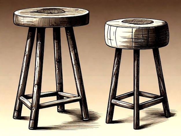 Vector vector taburete de madera sillón taburete boceto grabado ilustración vectorial estilo de tablero de rascar i