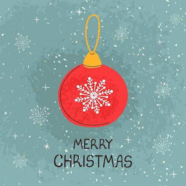 Vector tarjeta de felicitación moderna con mano colorida dibujar ilustración de bola de navidad. feliz navidad. para el diseño de carteles, tarjetas, pancartas, camisetas, invitaciones, tarjetas de felicitación, otros diseños gráficos