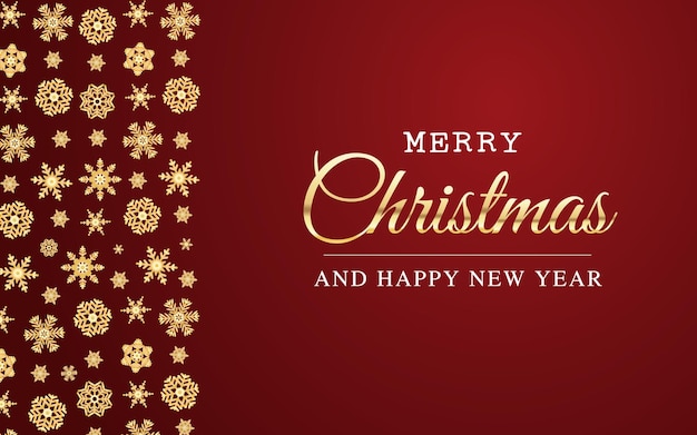 Vector tarjeta de felicitación de Navidad y año nuevo con copos de nieve dorados y fondo rojo Cartel de invierno