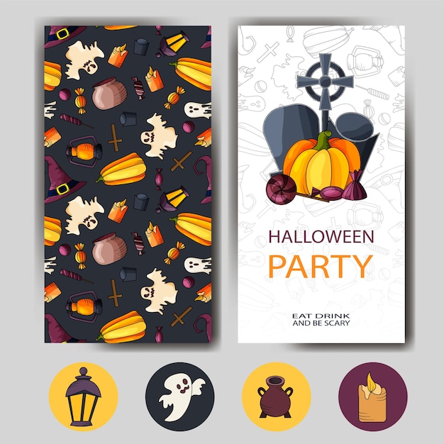 Vector vector tarjeta de feliz halloween. diseño de cartel de vacaciones. plantilla de invitación a fiesta.