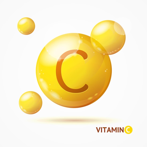 Vector de tarjeta de fondo de vitamina C 3d detallado realista