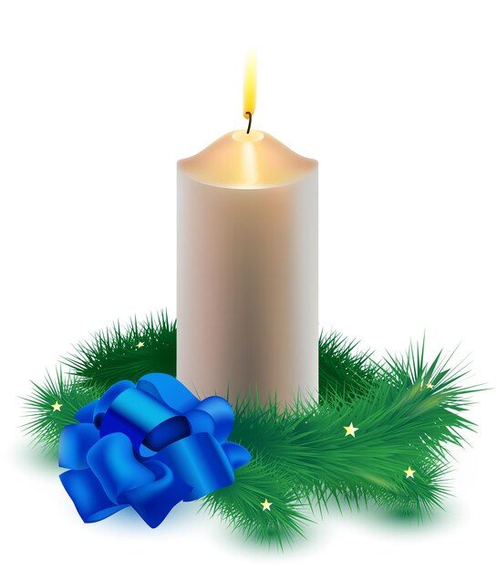 vector, tarjeta de navidad, encendido, vela blanca