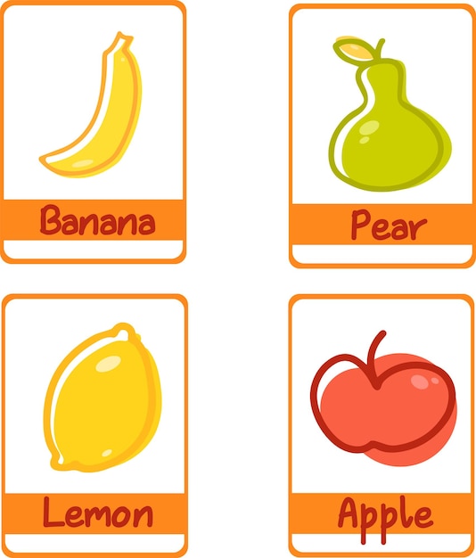 Vector de tarjetas de frutas y verduras.