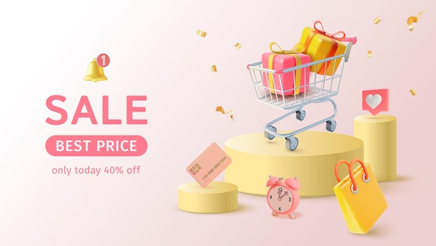 Vector de tarjetas de póster de concepto de anuncios de banner de mejor precio de venta 3d