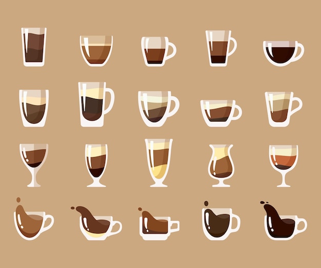 Vector de taza de café caliente Menú de bebidas populares en el café Para beber para despertarse por la mañana
