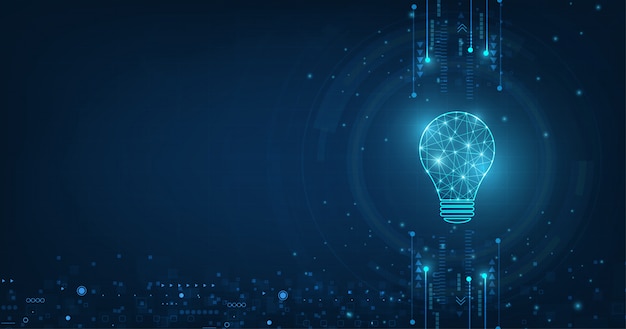 Vector la tecnología del círculo con el bulbo azul claro y de lámpara en fondo de la tecnología.