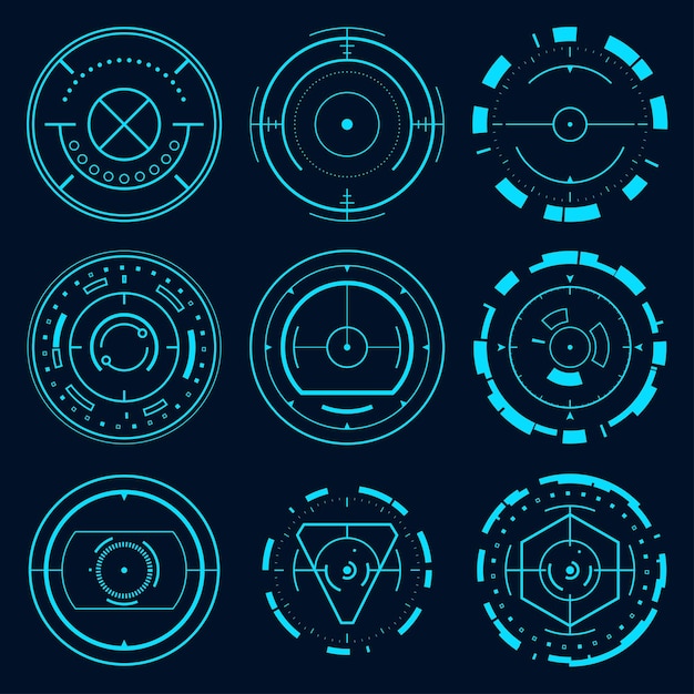 Vector tecnología futurista conjunto círculo elemento HUD enfoque scifi diseño circular