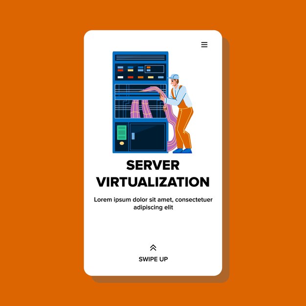 Vector de tecnología futurista de virtualización de servidores
