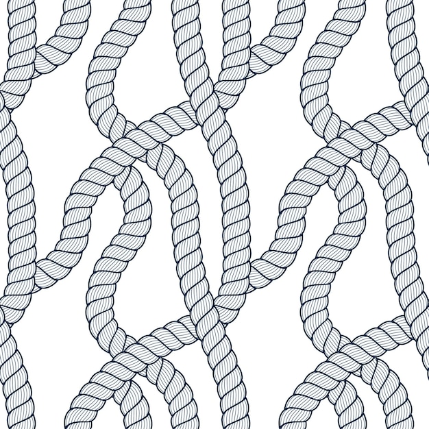 Vector de tejido de cuerda de patrones sin fisuras, fondo ilustrativo abstracto. Diseño sin fin de cuerdas marinas enredadas en azul marino. Utilizable para tela, papel tapiz, envoltura, web e impresión.