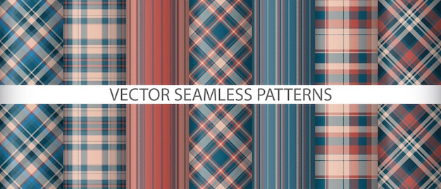 Vector de tela tartan de conjunto Textura de control sin costura Colección de patrones de fondo de cuadros textiles