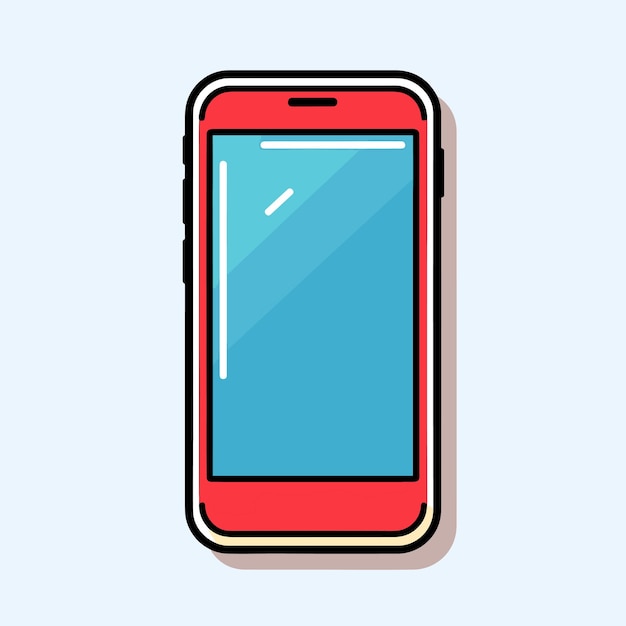 Vector vector de un teléfono celular rojo con una pantalla azul que representa la tecnología y la comunicación modernas