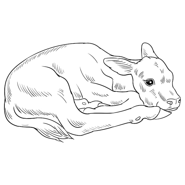 Vector de ternero para colorear página Ilustración en blanco y negro de vaca bebé
