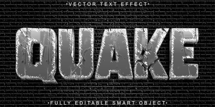 Vector vector de terremoto desgastado efecto de texto de objeto inteligente totalmente editable