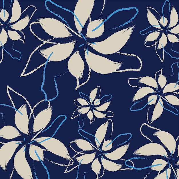 Un vector textil de moda dibujado a mano Textil floral tropical bicolor flor y hojas