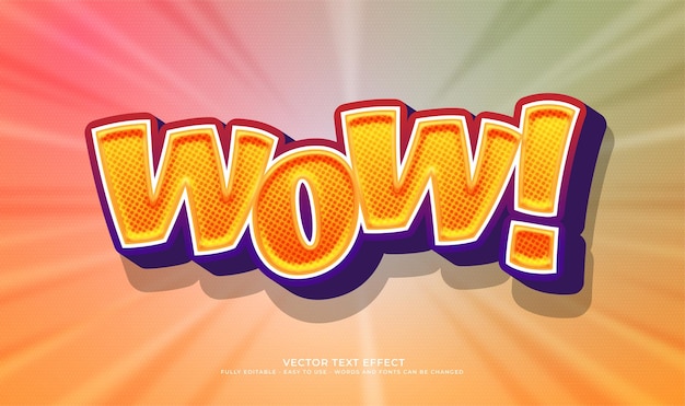 Vector vector texto cómico wow con efecto de estilo 3d