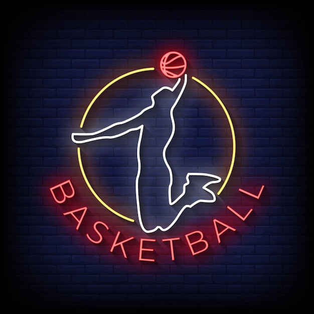 Vector de texto de estilo de letreros de neón de baloncesto