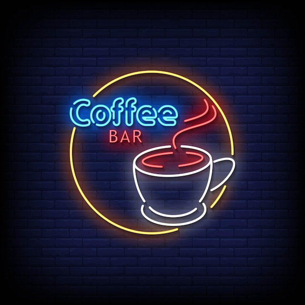 Vector de texto de estilo de letreros de neón de barra de café