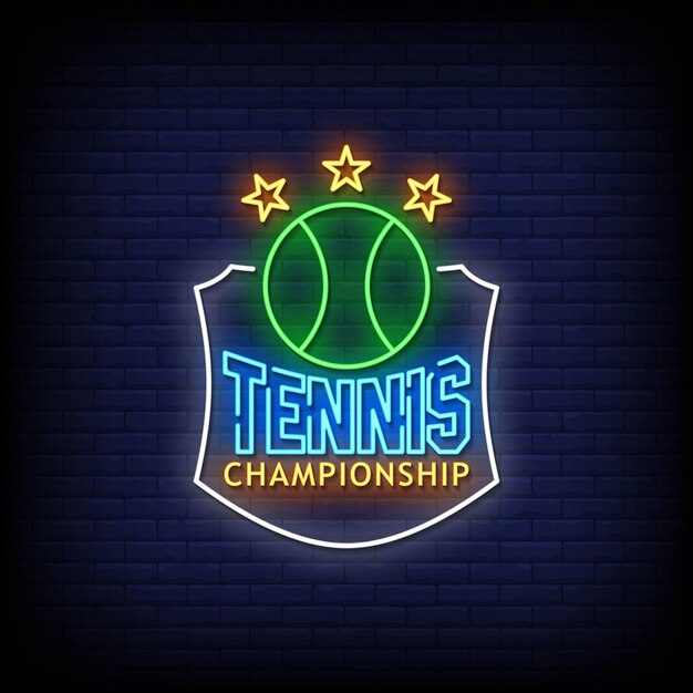 Vector de texto de estilo de letreros de neón de campeonato de tenis