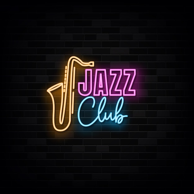 Vector de texto de estilo de letreros de neón de club de jazz