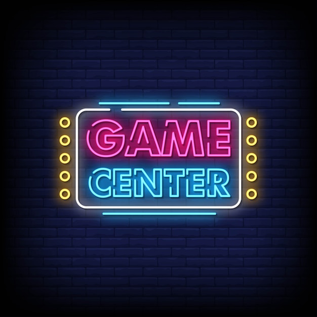 Vector de texto de estilo de letreros de neón de game center