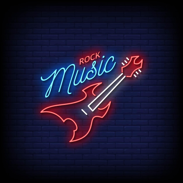 Vector de texto de estilo de letreros de neón de música rock