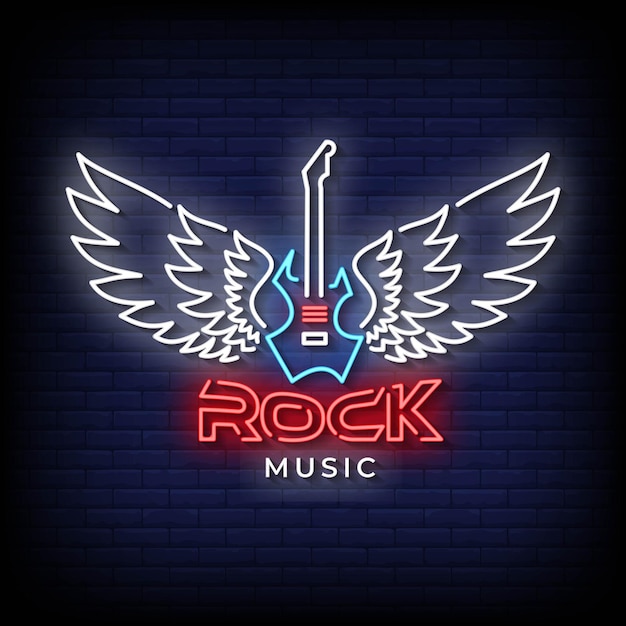 Vector de texto de estilo de letreros de neón de música rock