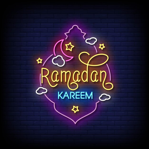 Vector de texto de estilo de letreros de neón de ramadán kareem