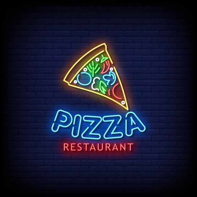 Vector de texto de estilo de letreros de neón de restaurante de pizza