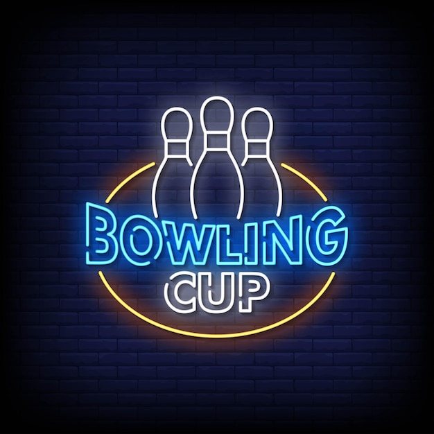 Vector de texto de estilo de letreros de neón de taza de bolos
