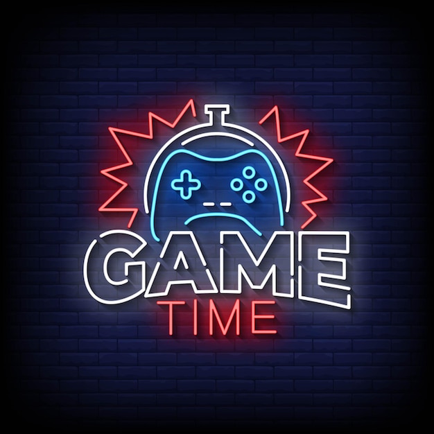 Vector de texto de estilo de letreros de neón de tiempo de juego