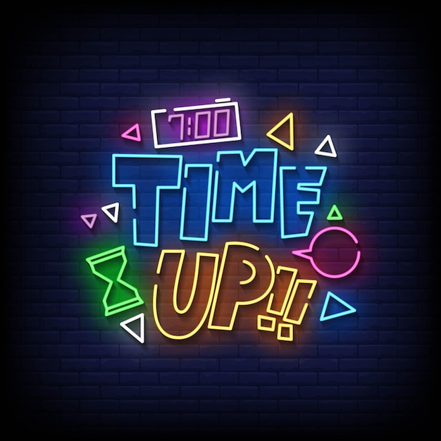 Vector de texto de estilo de letreros de neón time up