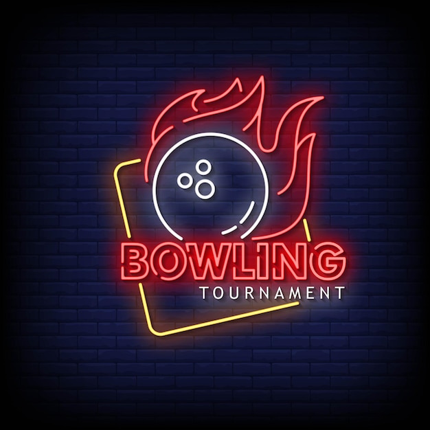 Vector de texto de estilo de letreros de neón de torneo de bolos
