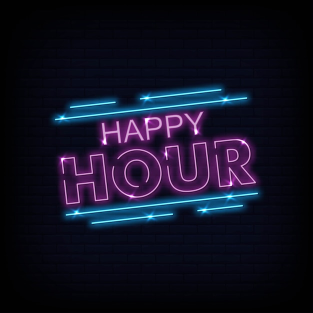 Vector de texto de neón de happy hour