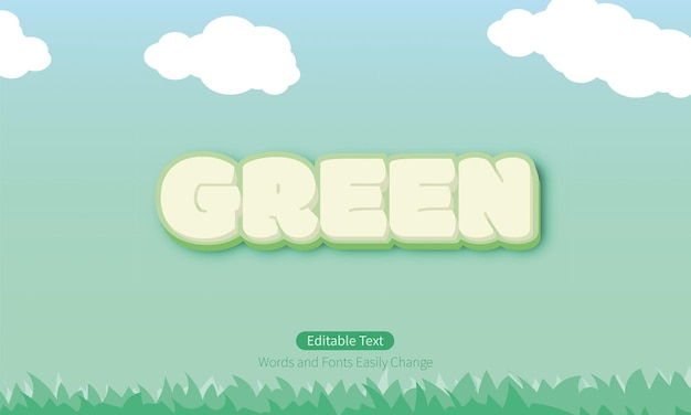 Vector de texto verde cambiable, efecto de eps de letra editable 3D, banner de concepto de naturaleza con hierba y cl