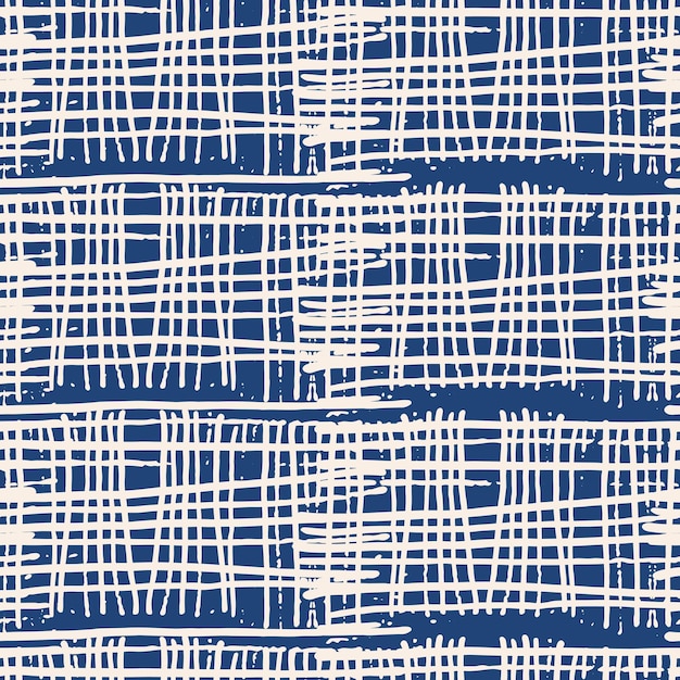 Vector de textura de acuarela sin fin. Patrón sin costuras con tinte de corbata índigo. Azulejos naturales. Fondo de algodón de Japón. Textura vectorial de cama Batik. Fondo de algodón blanco teñido a mano de China. Tela hippie con rejilla