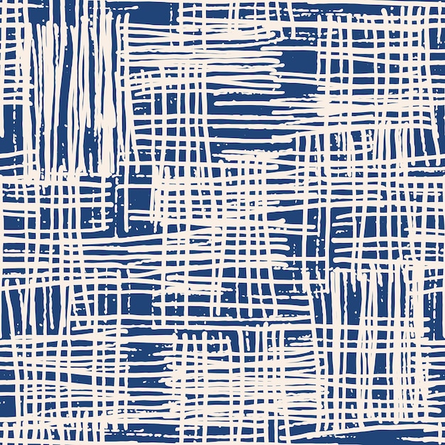 Vector de textura de acuarela sin fin. Patrón sin costuras con tinte de corbata índigo. Azulejos naturales. Fondo de algodón de Japón. Textura vectorial de cama Batik. Fondo de algodón blanco teñido a mano de China. Tela hippie con rejilla