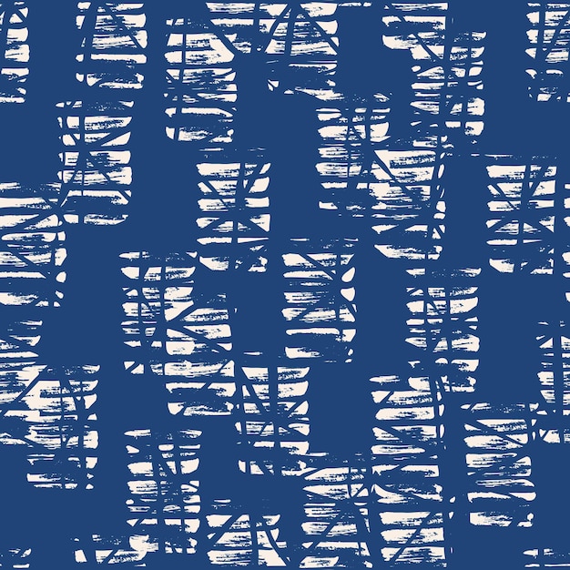 Vector de textura de acuarela sin fin. Patrón sin costuras con tinte de corbata índigo. Azulejos naturales. Fondo de algodón de Japón. Textura vectorial de cama Batik. Fondo de algodón blanco teñido a mano de China. Tela hippie con rejilla