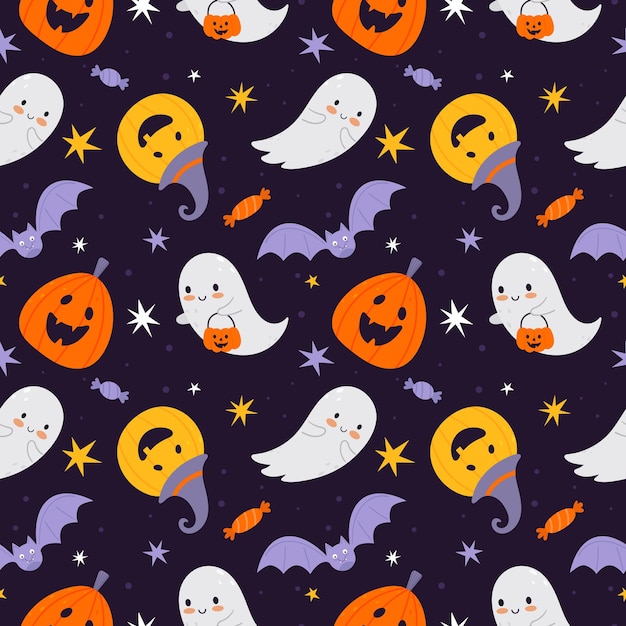 Vector textura de Halloween en un estilo plano sobre un fondo azul. adecuado para telas para bebés, textiles, papel de regalo