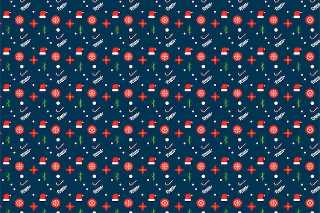 Vector de textura de patrón de Navidad para envolver papeles y fondos Decoración de patrones sin fin con bolas de decoración de copos de nieve y gorros de Papá Noel Vector de diseño de patrón de elementos de Navidad